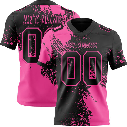 Custom Black Pink 3D Pattern Abstract Brush Stroke Authentic Football Jersey - Main View