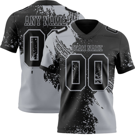 Custom Black Gray 3D Pattern Abstract Brush Stroke Authentic Football Jersey - Main View