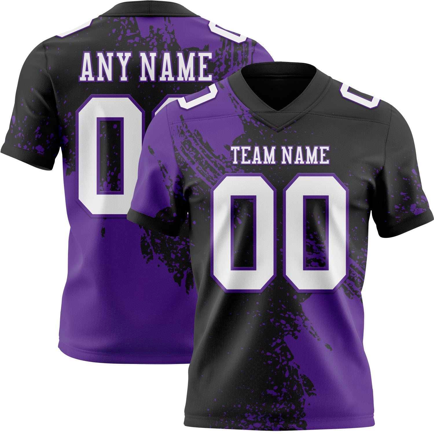 Custom Black White-Purple 3D Pattern Abstract Brush Stroke Authentic Football Jersey - Main View