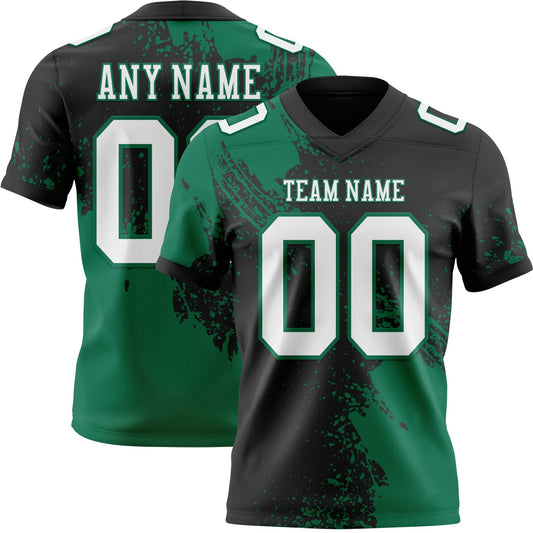 Custom Black White-Kelly Green 3D Pattern Abstract Brush Stroke Authentic Football Jersey - Main View
