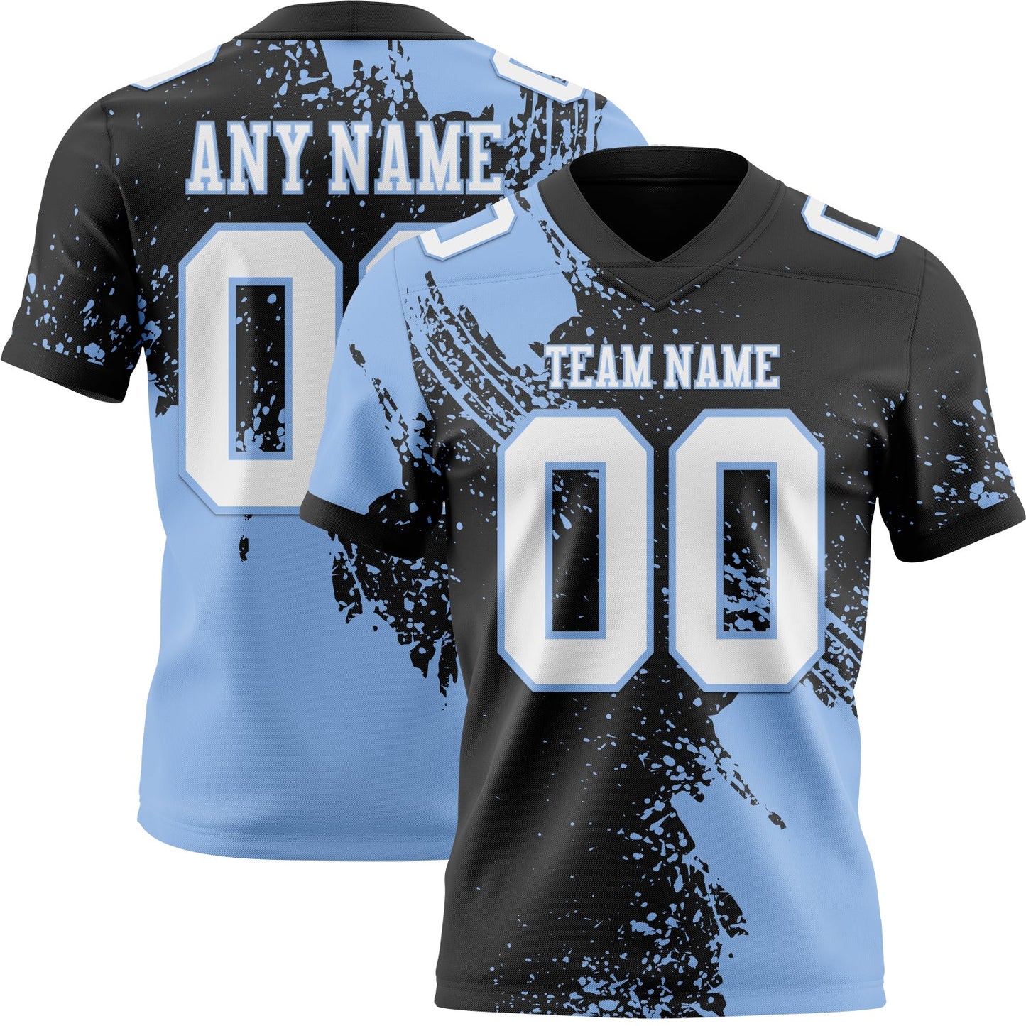 Custom Black White-Light Blue 3D Pattern Abstract Brush Stroke Authentic Football Jersey - Main View