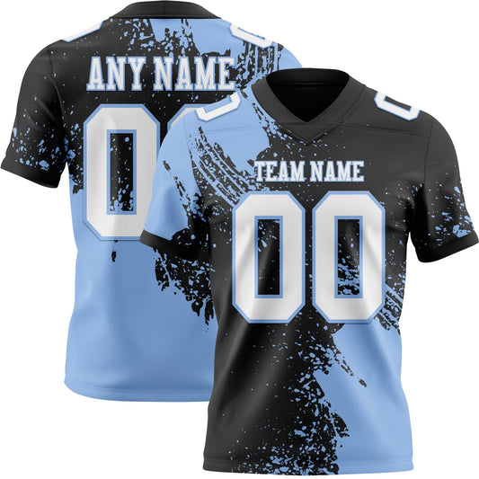 Custom Black White-Light Blue 3D Pattern Abstract Brush Stroke Authentic Football Jersey - Main View