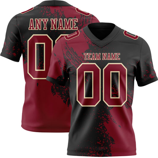 Custom Black Crimson-Cream 3D Pattern Abstract Brush Stroke Authentic Football Jersey - Main View