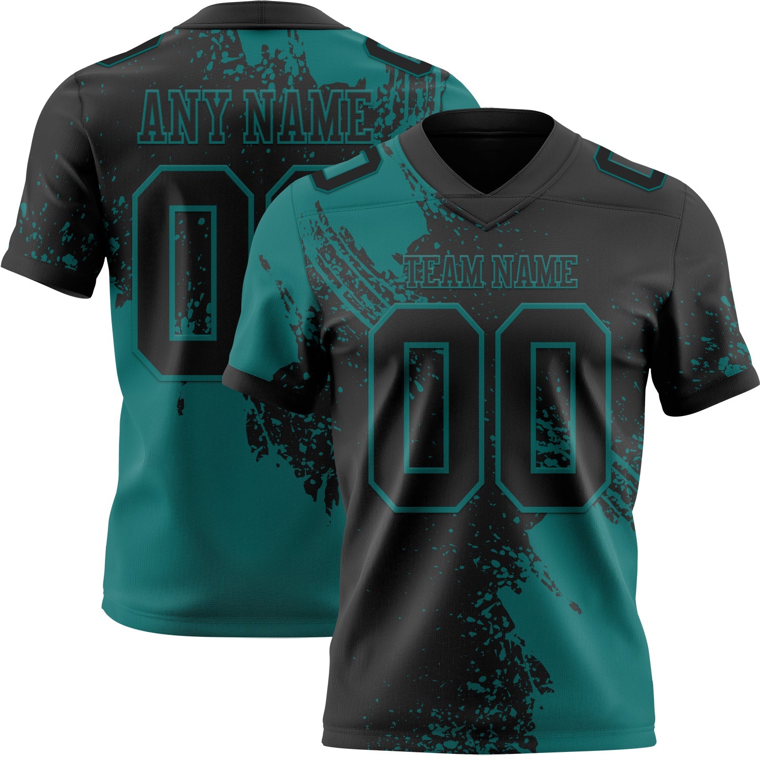 Custom Black Teal 3D Pattern Abstract Brush Stroke Authentic Football Jersey - Main View