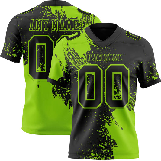 Custom Black Neon Green 3D Pattern Abstract Brush Stroke Authentic Football Jersey - Main View