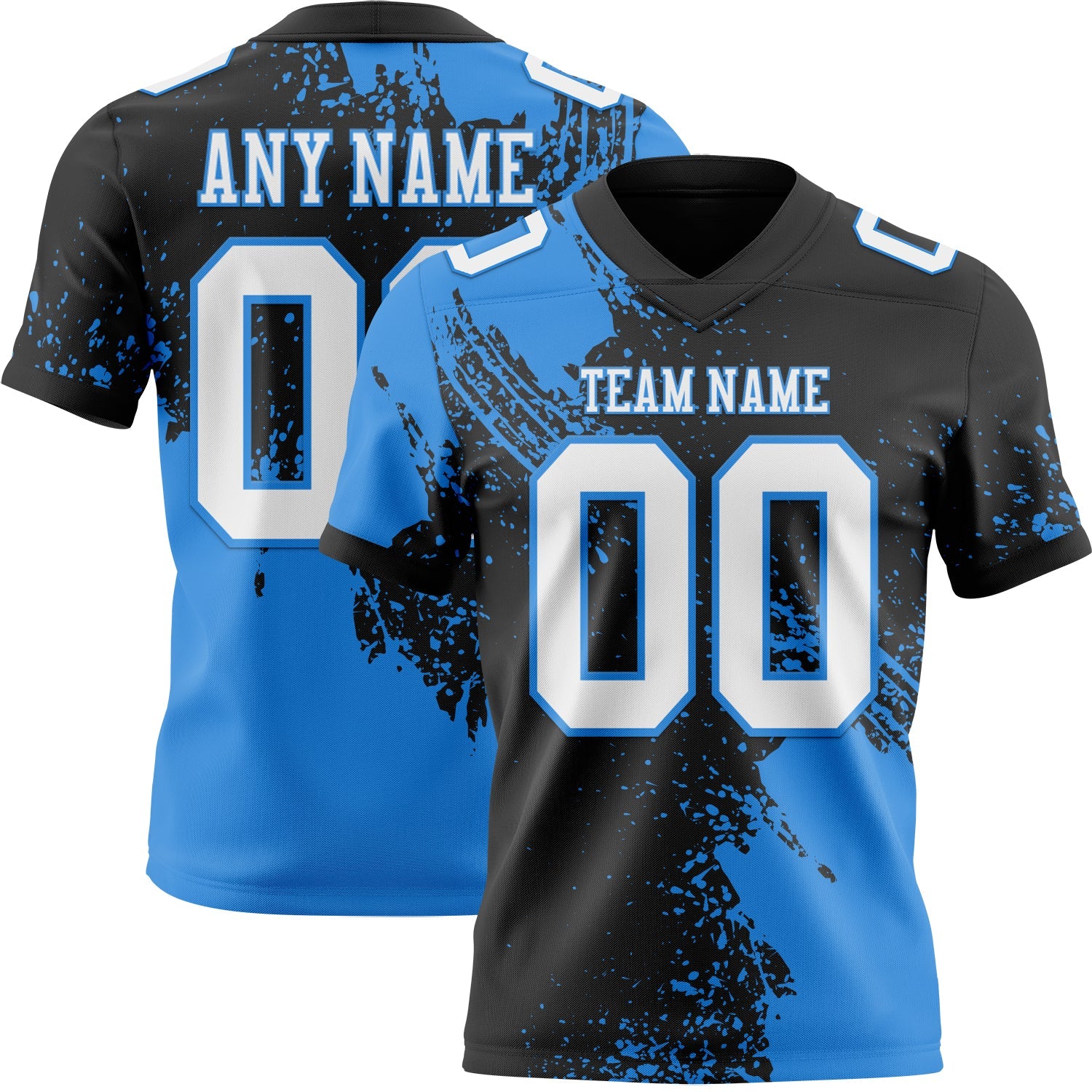 Custom Black White-Powder Blue 3D Pattern Abstract Brush Stroke Authentic Football Jersey - Main View