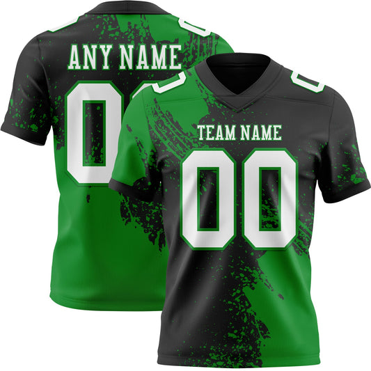 Custom Black White-Grass Green 3D Pattern Abstract Brush Stroke Authentic Football Jersey - Main View