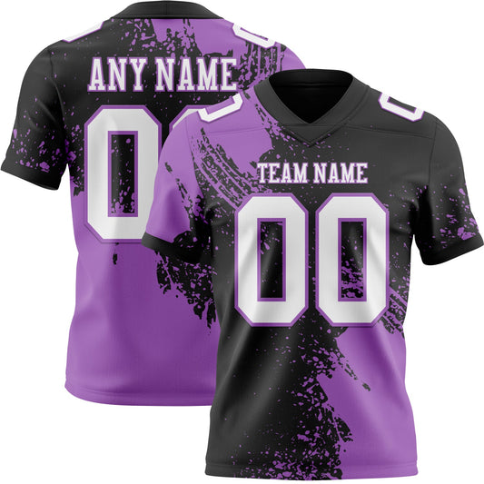 Custom Black White-Medium Purple 3D Pattern Abstract Brush Stroke Authentic Football Jersey - Main View