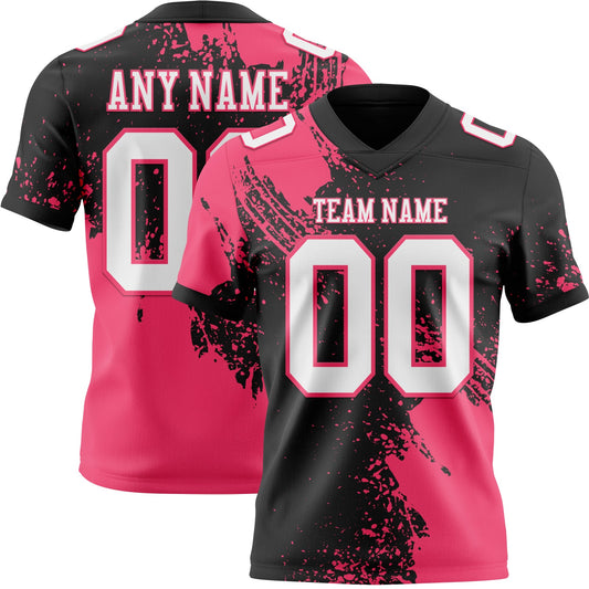 Custom Black White-Neon Pink 3D Pattern Abstract Brush Stroke Authentic Football Jersey - Main View