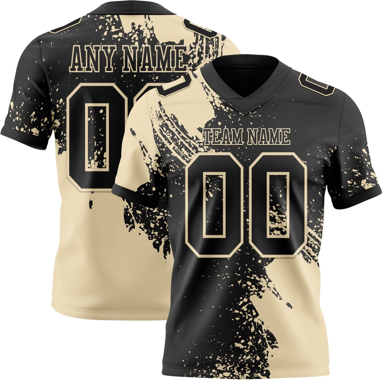 Custom Black Cream 3D Pattern Abstract Brush Stroke Authentic Football Jersey - Main View