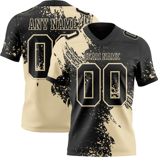 Custom Black Cream 3D Pattern Abstract Brush Stroke Authentic Football Jersey - Main View