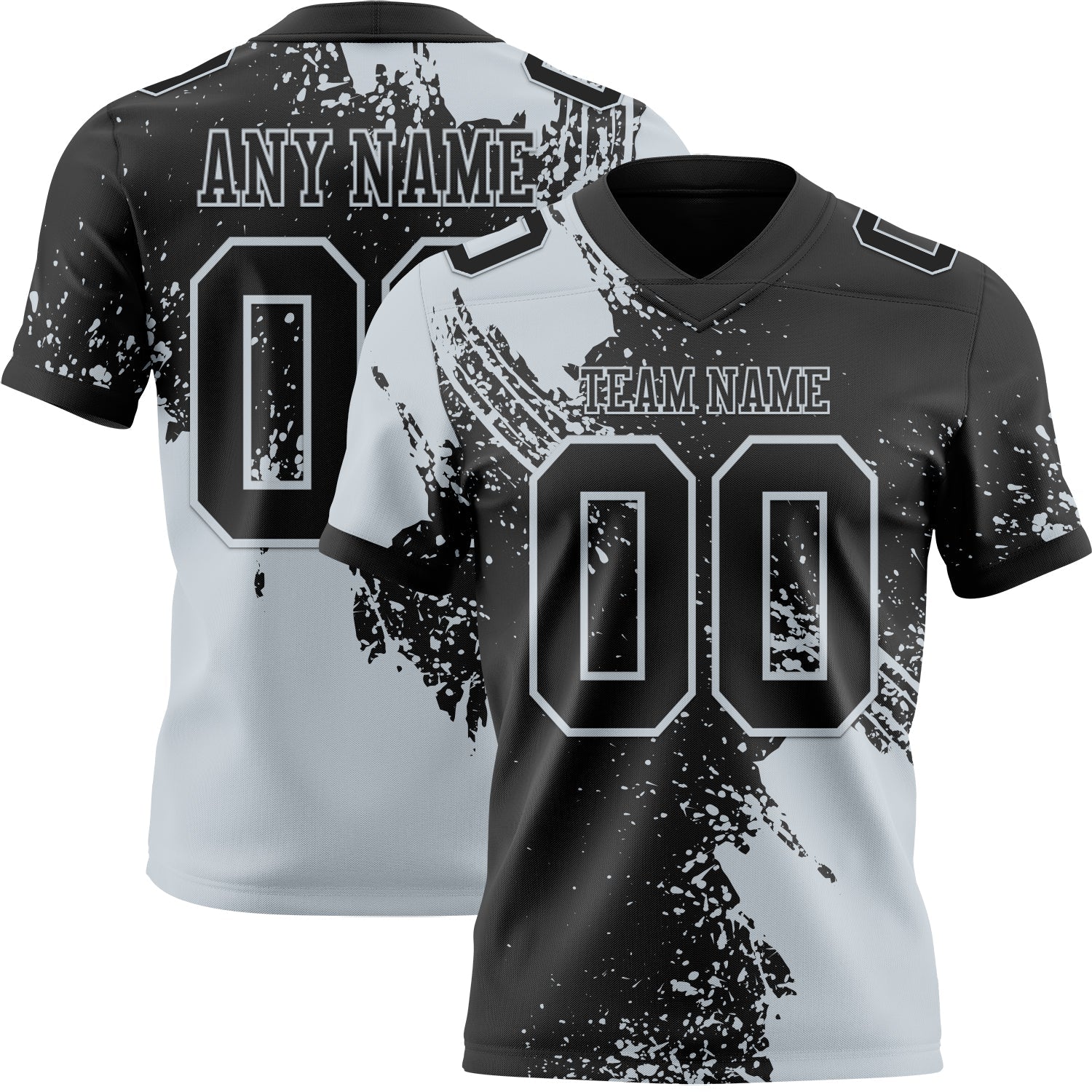 Custom Black Silver 3D Pattern Abstract Brush Stroke Authentic Football Jersey - Main View