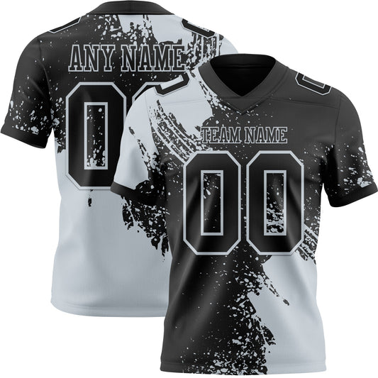 Custom Black Silver 3D Pattern Abstract Brush Stroke Authentic Football Jersey - Main View