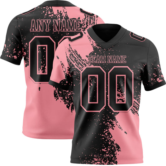 Custom Black Medium Pink 3D Pattern Abstract Brush Stroke Authentic Football Jersey - Main View