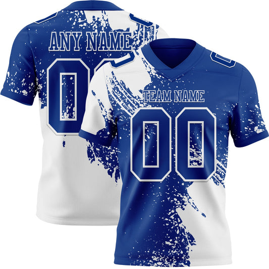 Custom Royal White 3D Pattern Abstract Brush Stroke Authentic Football Jersey - Main View