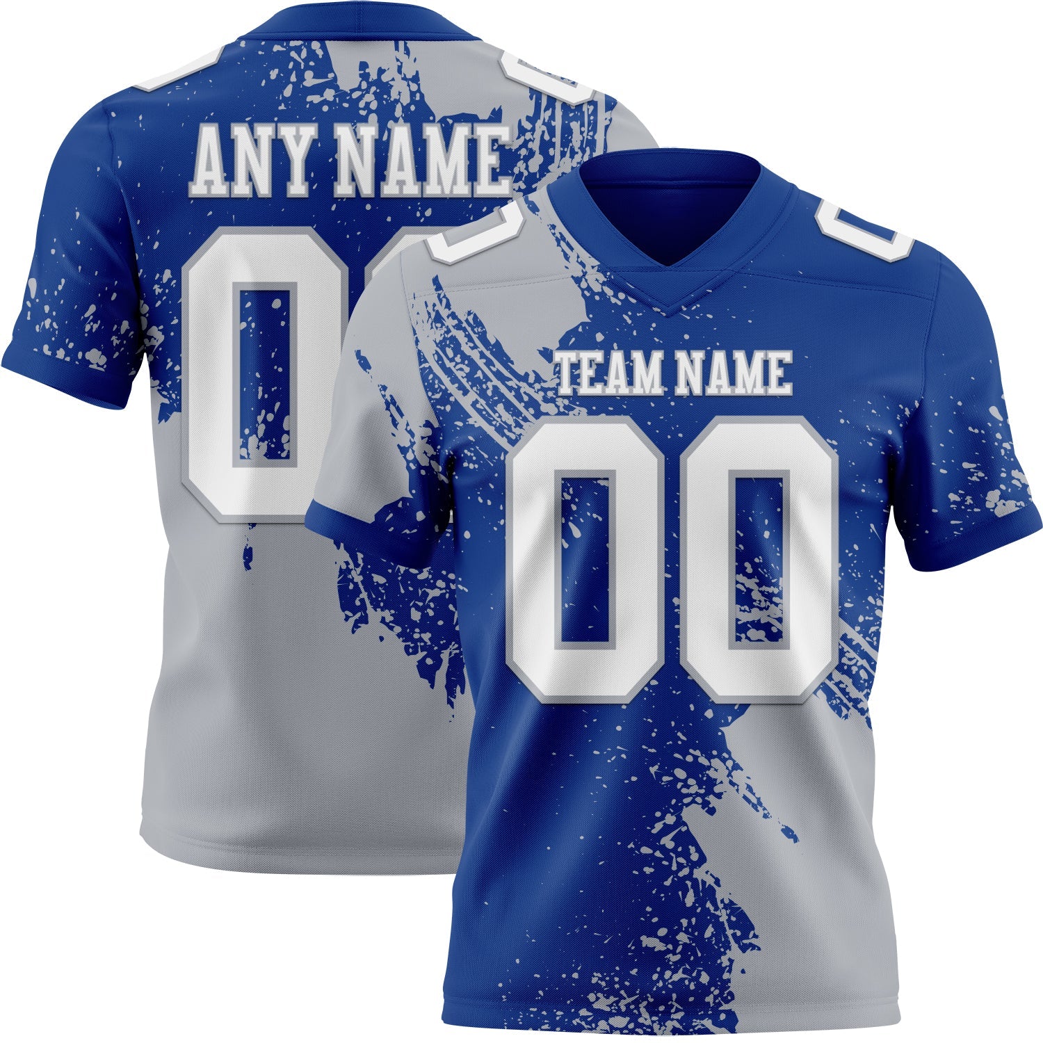 Custom Royal White-Gray 3D Pattern Abstract Brush Stroke Authentic Football Jersey - Main View