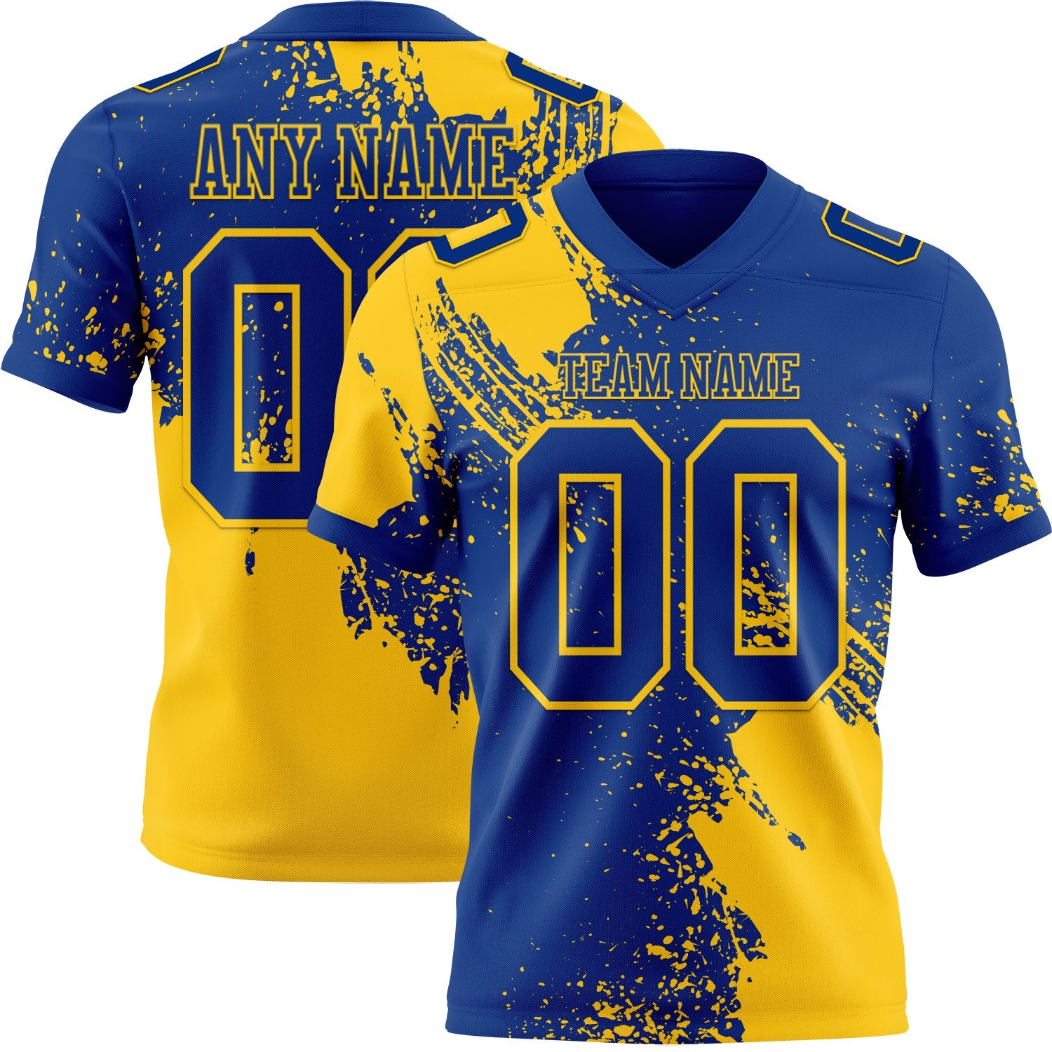 Custom Royal Yellow 3D Pattern Abstract Brush Stroke Authentic Football Jersey - Main View