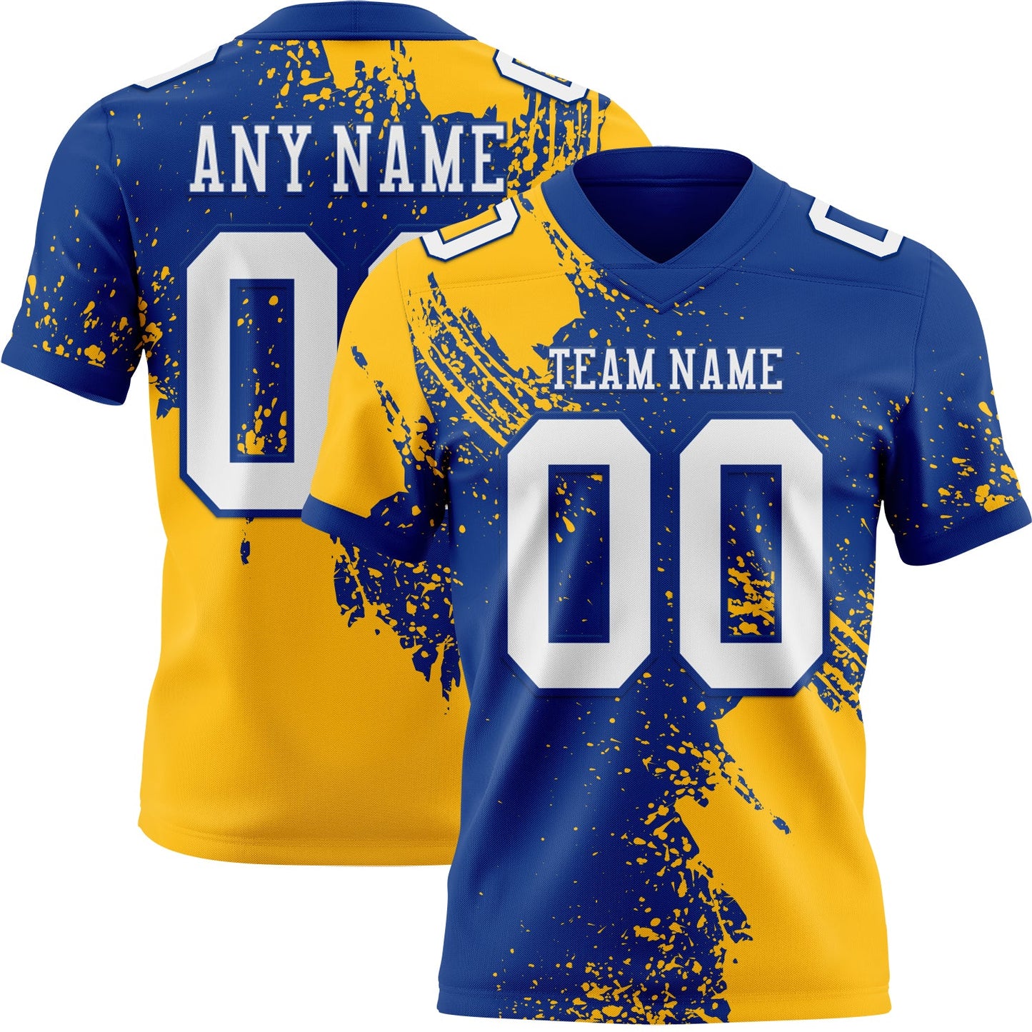 Custom Royal White-Gold 3D Pattern Abstract Brush Stroke Authentic Football Jersey - Main View