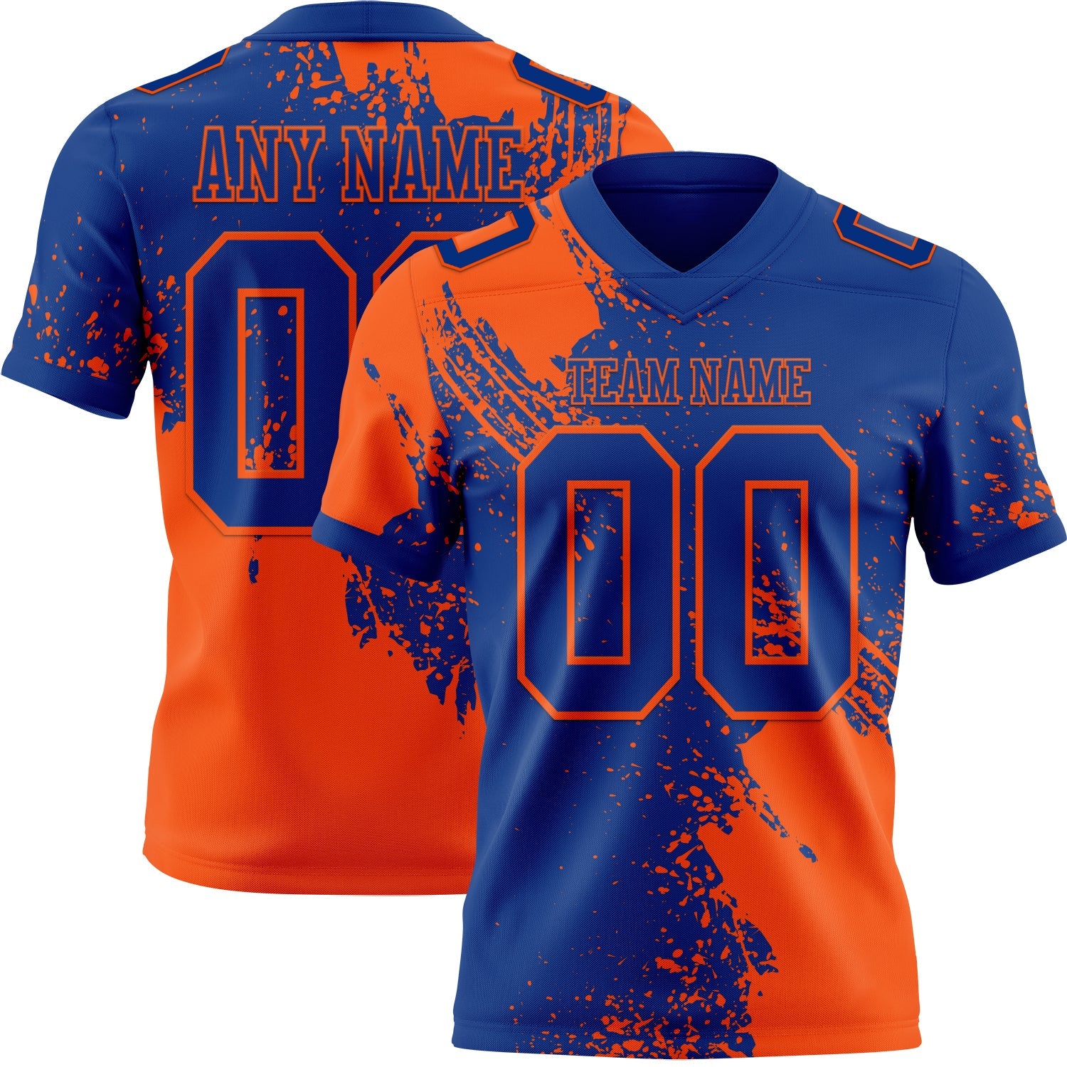 Custom Royal Orange 3D Pattern Abstract Brush Stroke Authentic Football Jersey - Main View