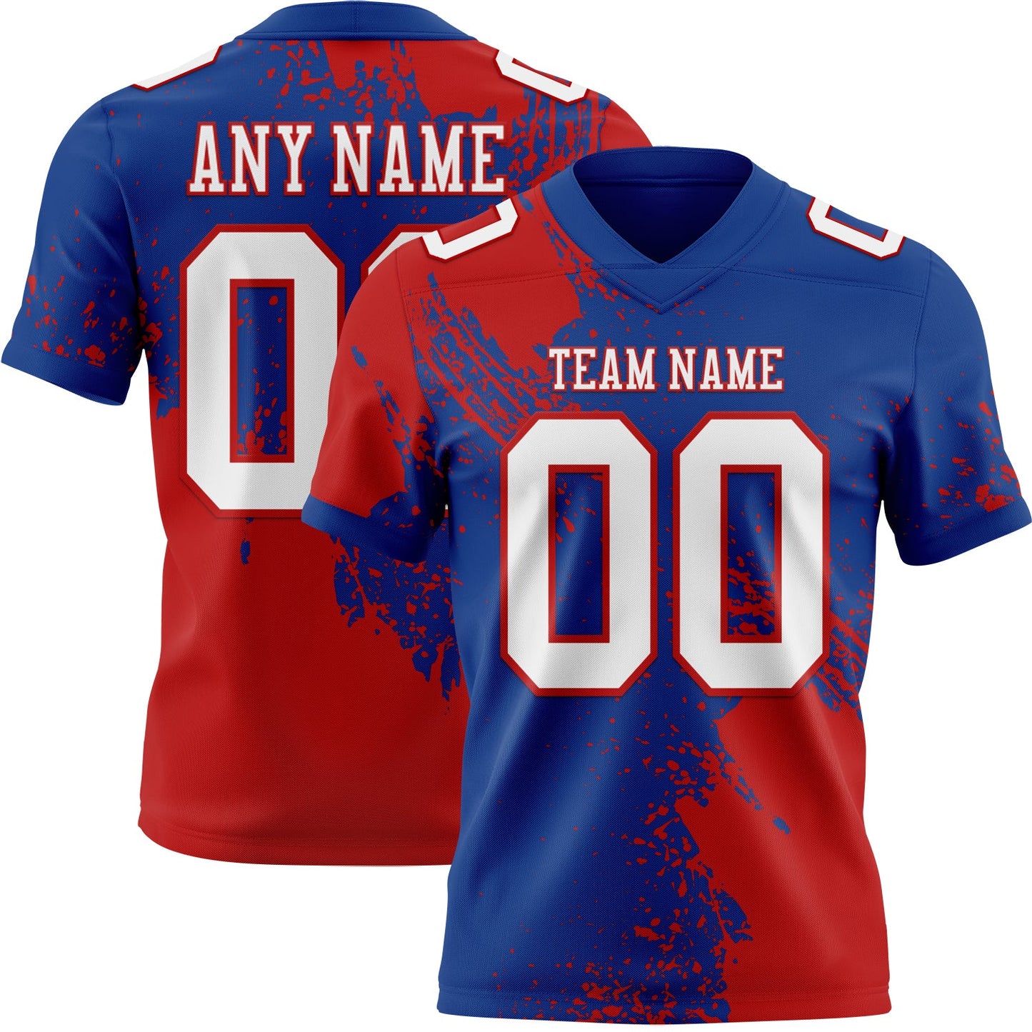 Custom Royal White-Red 3D Pattern Abstract Brush Stroke Authentic Football Jersey - Main View