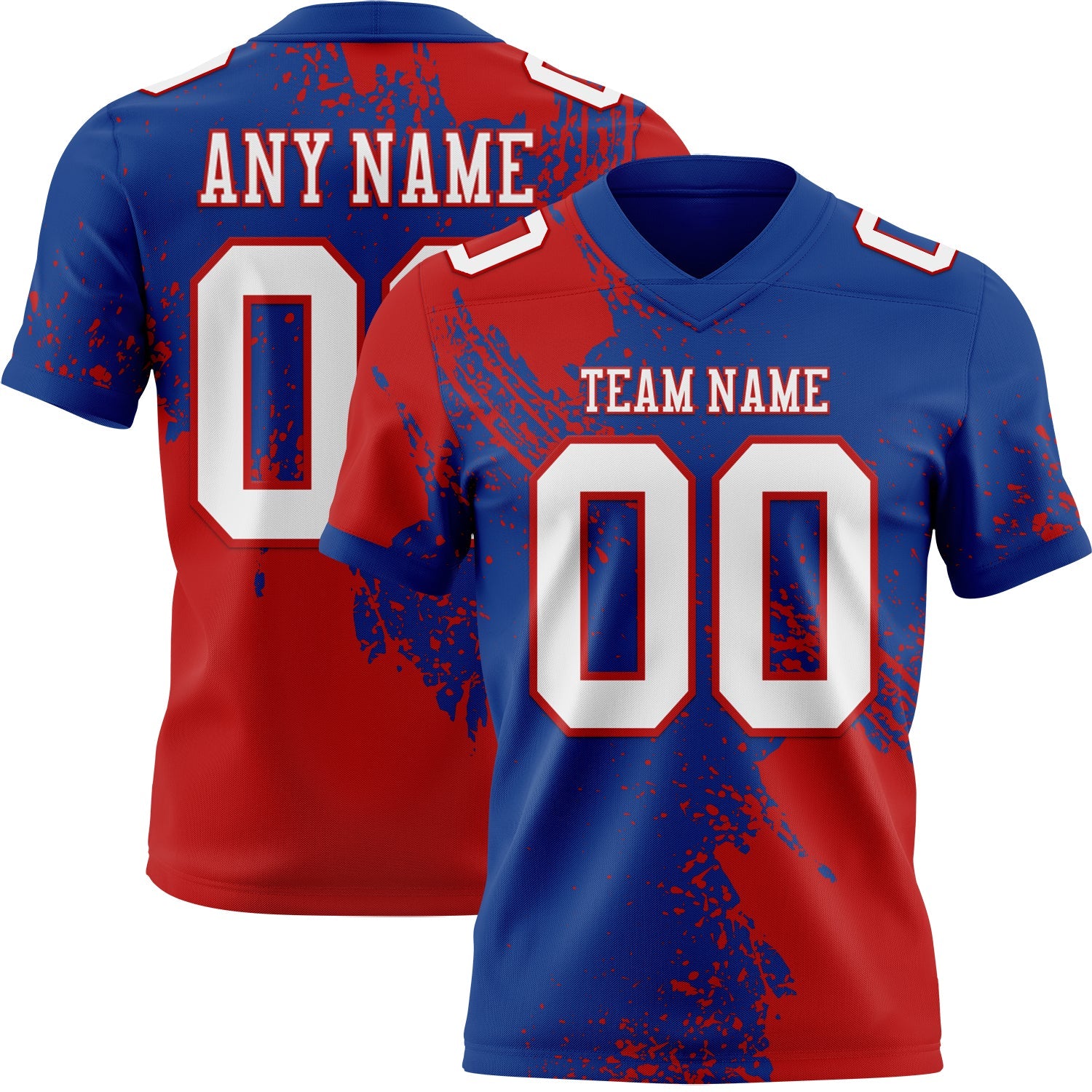 Custom Royal White-Red 3D Pattern Abstract Brush Stroke Authentic Football Jersey - Main View