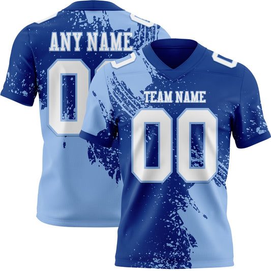 Custom Royal White-Light Blue 3D Pattern Abstract Brush Stroke Authentic Football Jersey - Main View