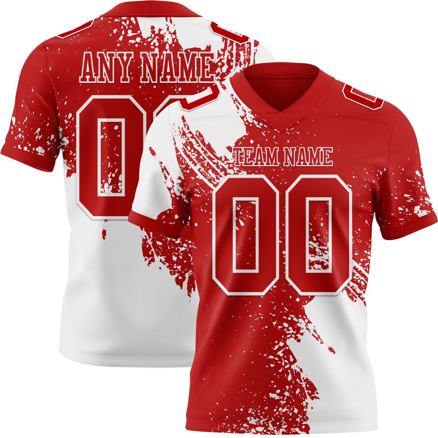 Custom Red White 3D Pattern Abstract Brush Stroke Authentic Football Jersey - Main View
