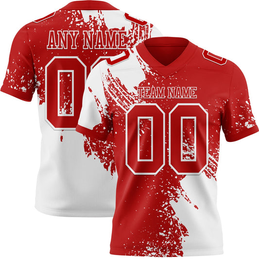 Custom Red White 3D Pattern Abstract Brush Stroke Authentic Football Jersey - Main View