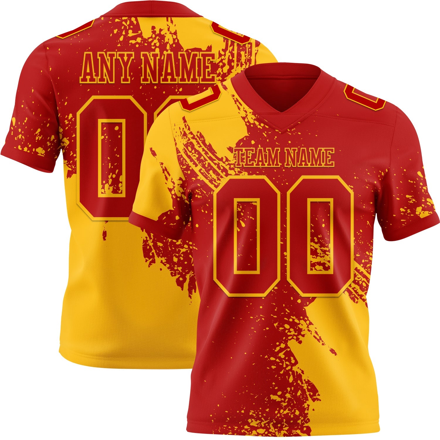 Custom Red Gold 3D Pattern Abstract Brush Stroke Authentic Football Jersey - Main View