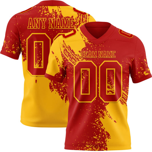 Custom Red Gold 3D Pattern Abstract Brush Stroke Authentic Football Jersey - Main View