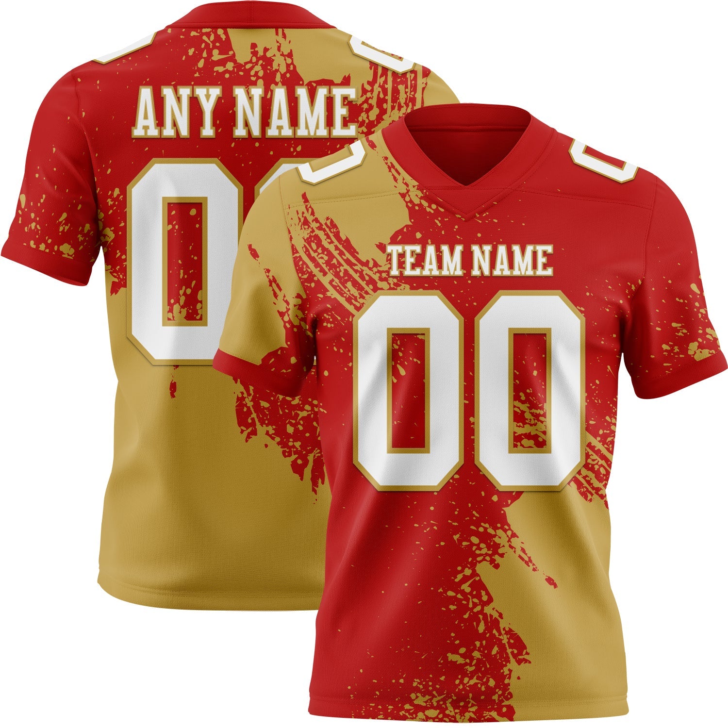 Custom Red White-Old Gold 3D Pattern Abstract Brush Stroke Authentic Football Jersey - Main View