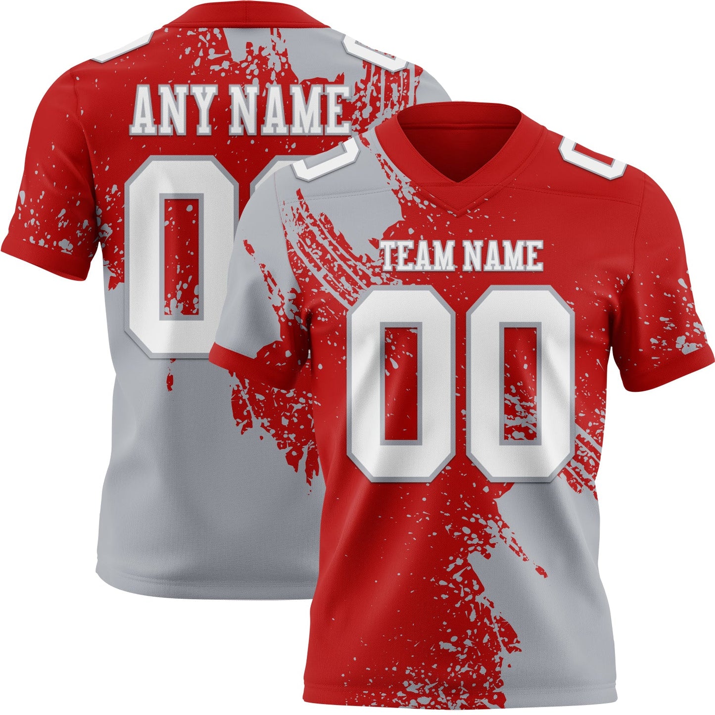 Custom Red White-Gray 3D Pattern Abstract Brush Stroke Authentic Football Jersey - Main View