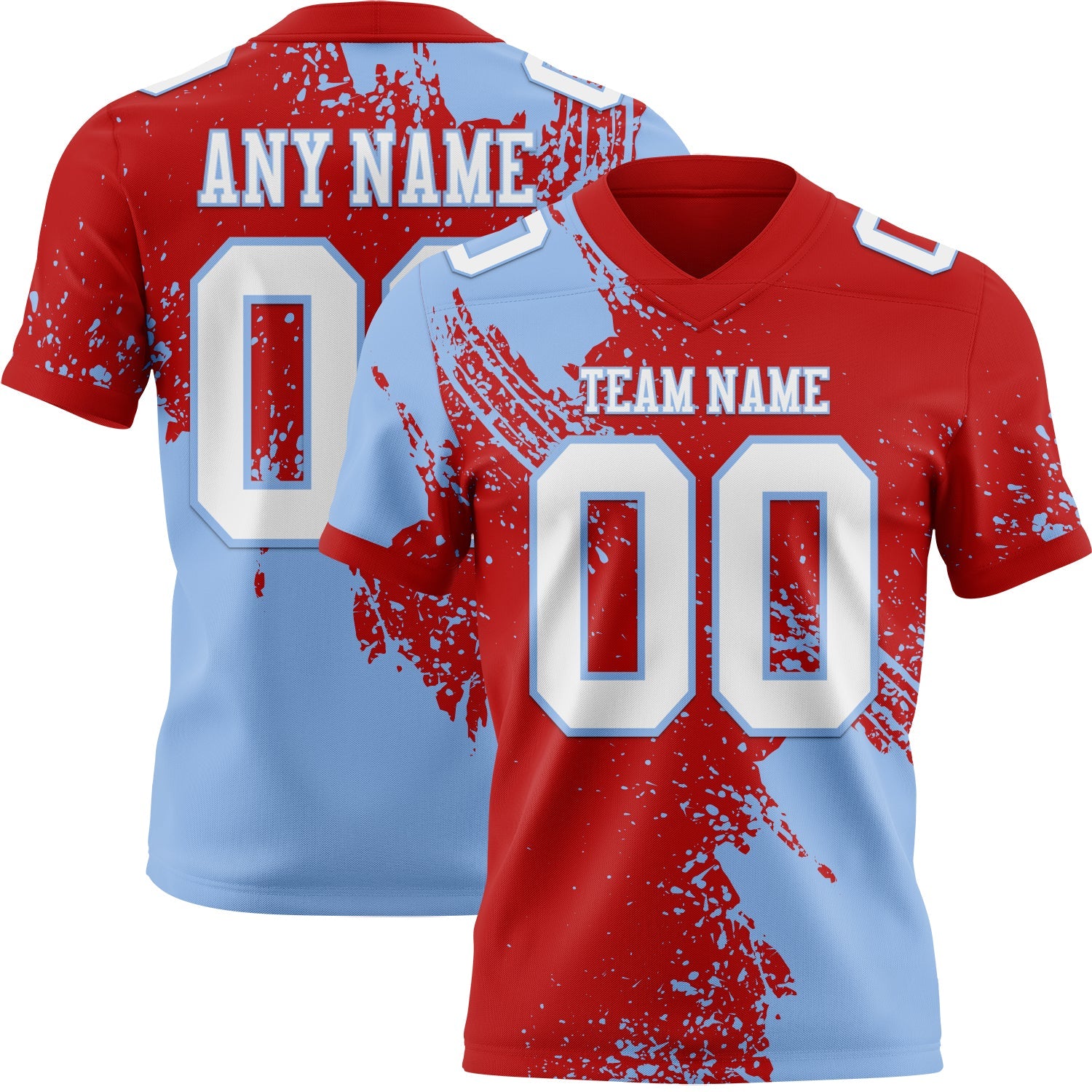 Custom Red White-Light Blue 3D Pattern Abstract Brush Stroke Authentic Football Jersey - Main View