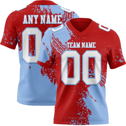 Custom Red White-Light Blue 3D Pattern Abstract Brush Stroke Authentic Football Jersey - Main View