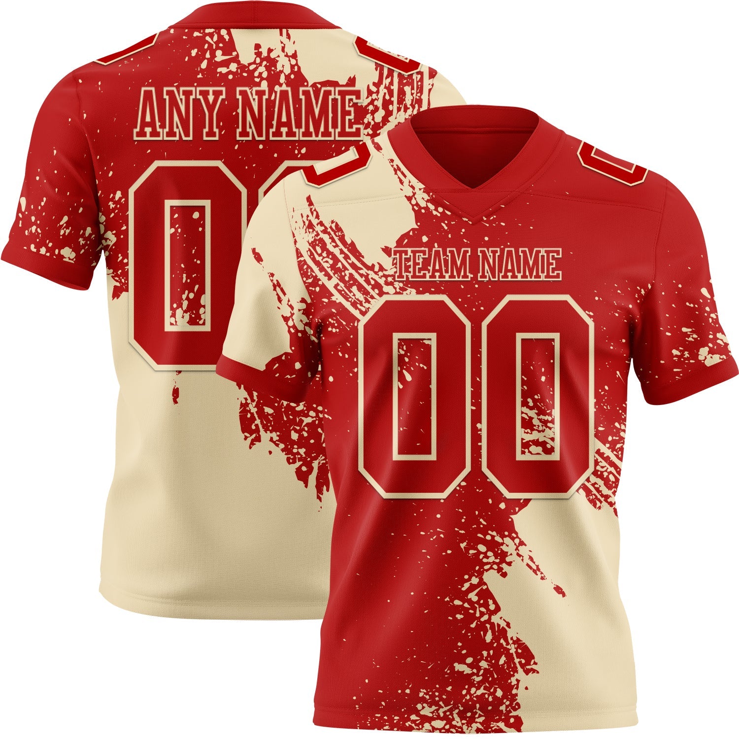 Custom Red Cream 3D Pattern Abstract Brush Stroke Authentic Football Jersey - Main View