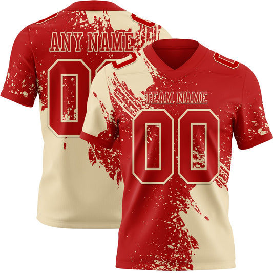 Custom Red Cream 3D Pattern Abstract Brush Stroke Authentic Football Jersey - Main View