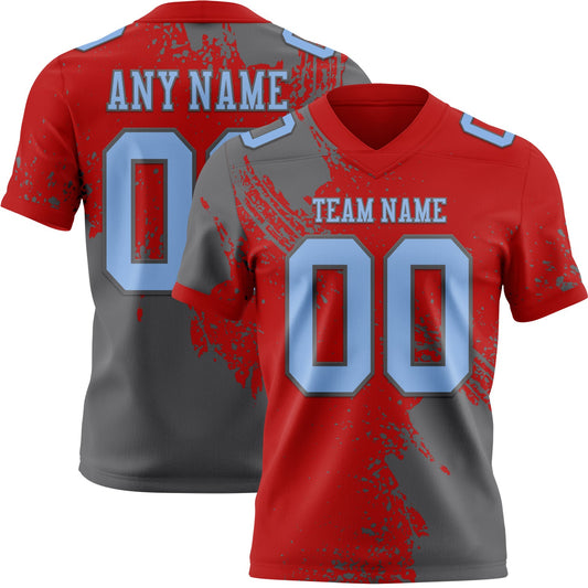 Custom Red Light Blue-Steel Gray 3D Pattern Abstract Brush Stroke Authentic Football Jersey - Main View