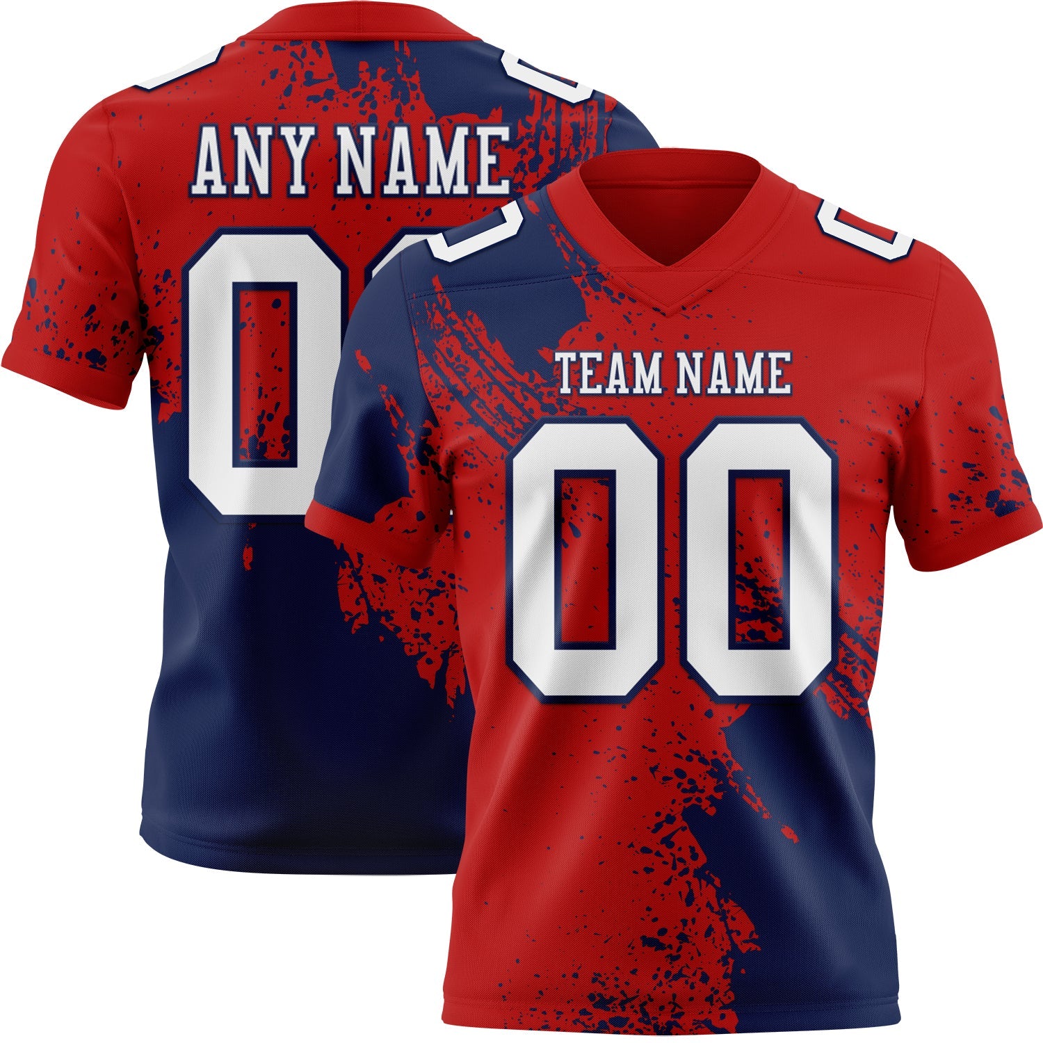 Custom Red White-Navy 3D Pattern Abstract Brush Stroke Authentic Football Jersey - Main View