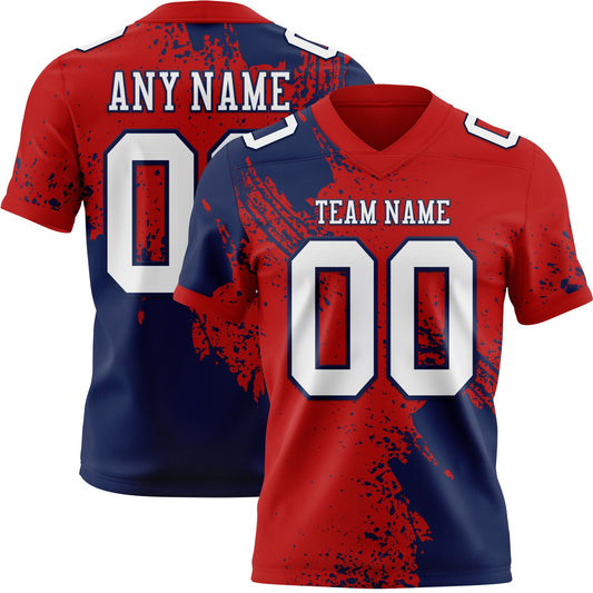 Custom Red White-Navy 3D Pattern Abstract Brush Stroke Authentic Football Jersey - Main View