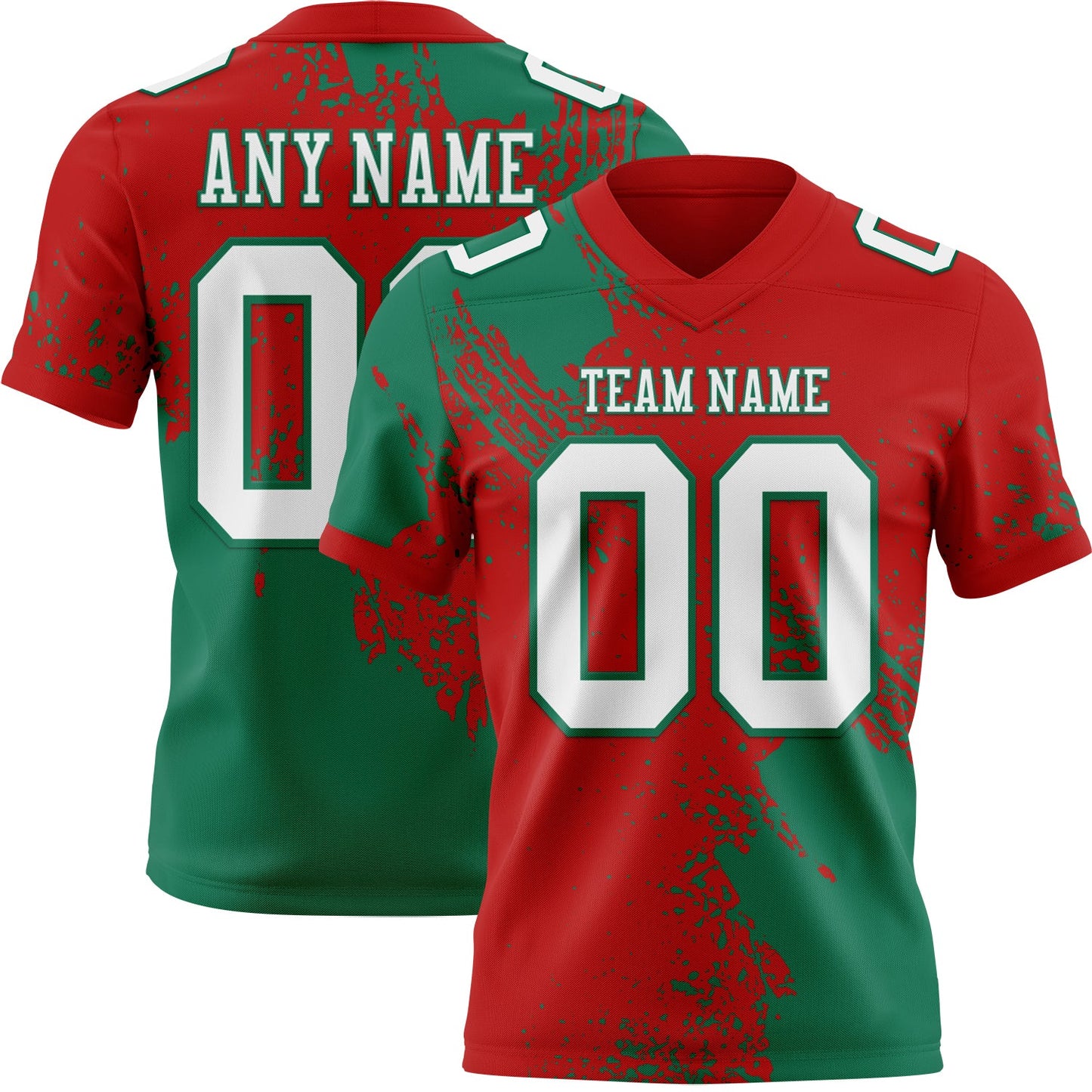 Custom Red White-Kelly Green 3D Pattern Abstract Brush Stroke Authentic Football Jersey - Main View