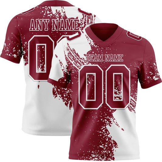Custom Crimson White 3D Pattern Abstract Brush Stroke Authentic Football Jersey - Main View