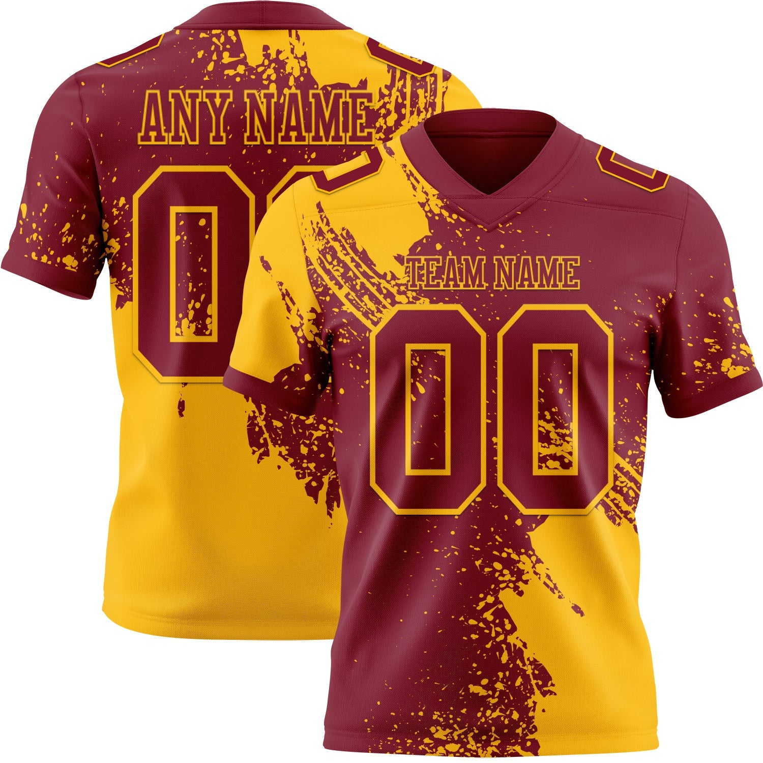 Custom Crimson Gold 3D Pattern Abstract Brush Stroke Authentic Football Jersey - Main View
