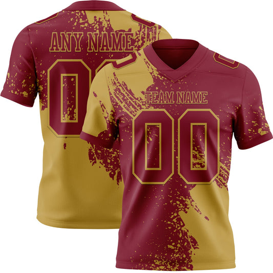 Custom Crimson Old Gold 3D Pattern Abstract Brush Stroke Authentic Football Jersey - Main View