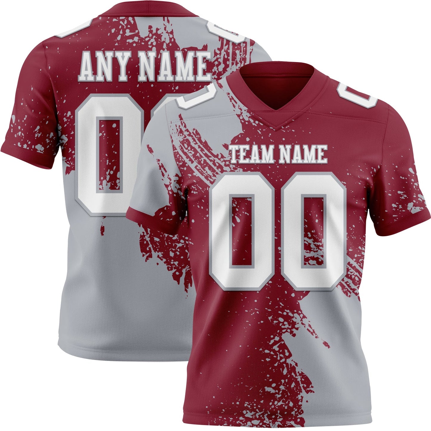 Custom Crimson White-Gray 3D Pattern Abstract Brush Stroke Authentic Football Jersey - Main View