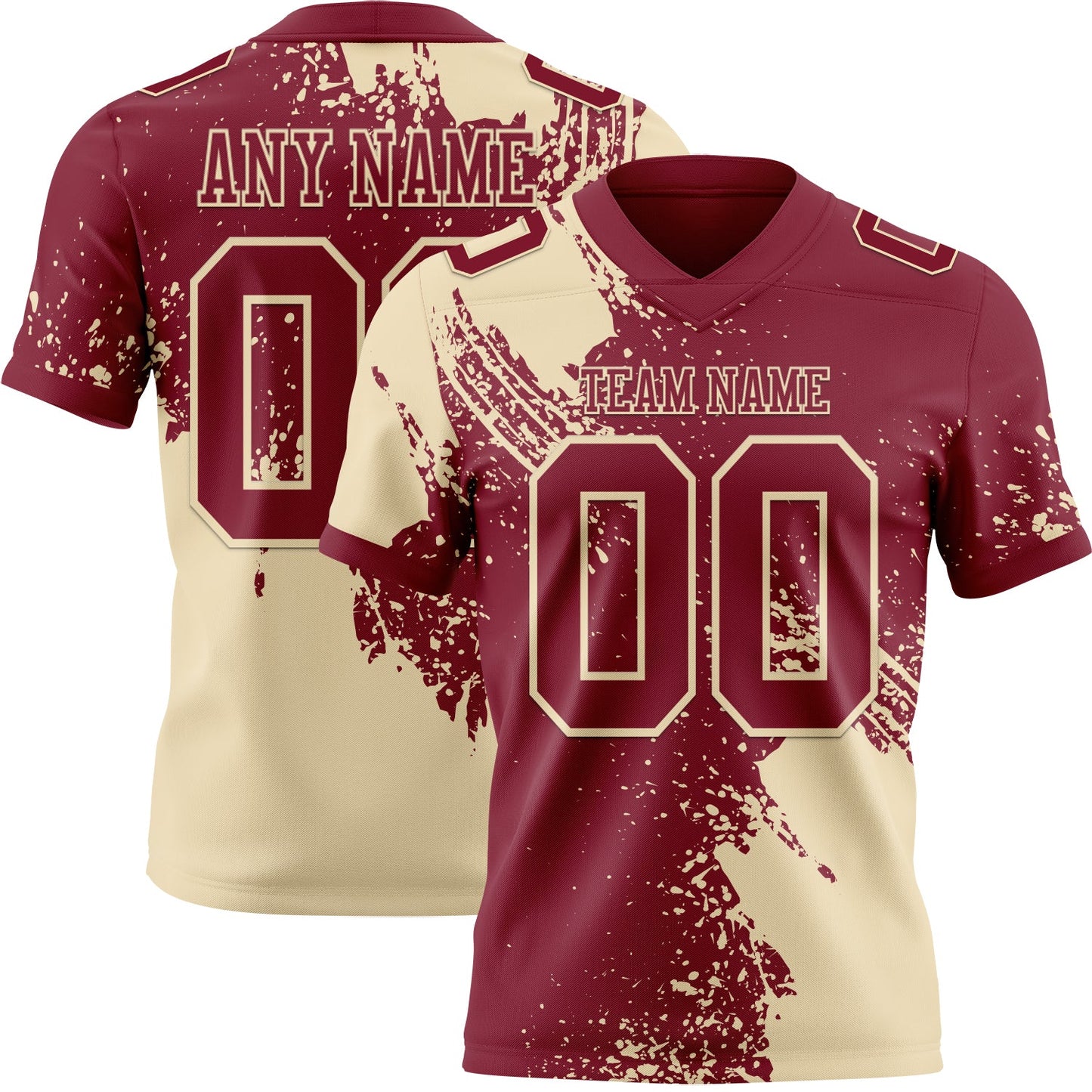 Custom Crimson Cream 3D Pattern Abstract Brush Stroke Authentic Football Jersey - Main View