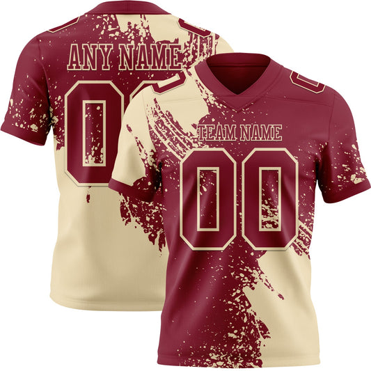 Custom Crimson Cream 3D Pattern Abstract Brush Stroke Authentic Football Jersey - Main View