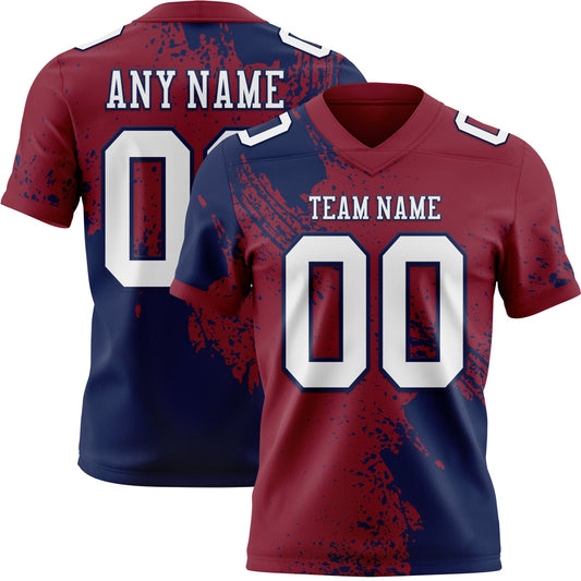 Custom Crimson White-Navy 3D Pattern Abstract Brush Stroke Authentic Football Jersey - Main View