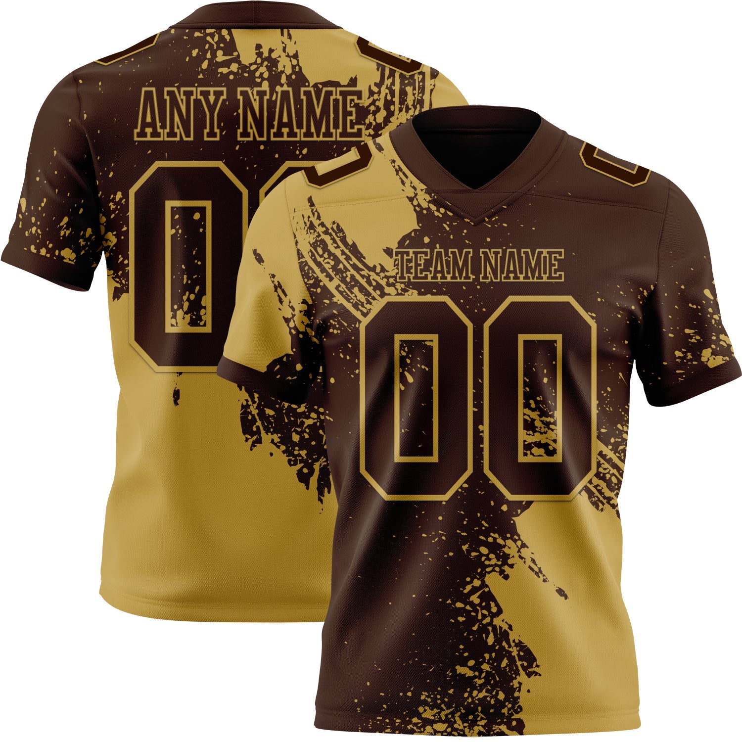 Custom Brown Old Gold 3D Pattern Abstract Brush Stroke Authentic Football Jersey - Main View