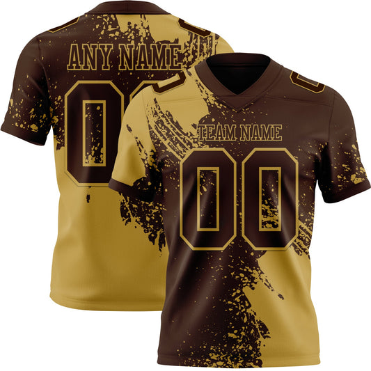 Custom Brown Old Gold 3D Pattern Abstract Brush Stroke Authentic Football Jersey - Main View