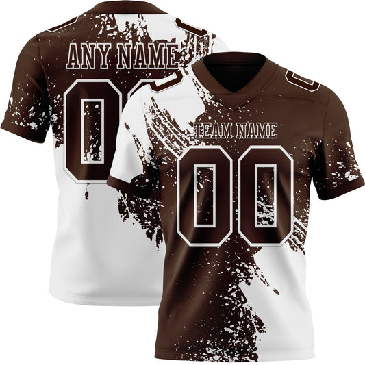 Custom Brown White 3D Pattern Abstract Brush Stroke Authentic Football Jersey - Main View